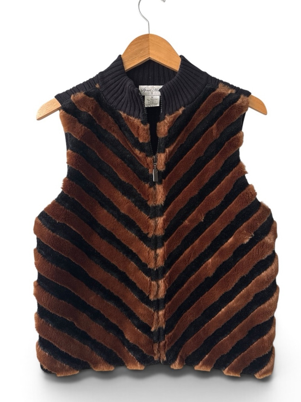 Sport Haley Faux Fur Zip Front Sweater Vest Mock Neck Medium
